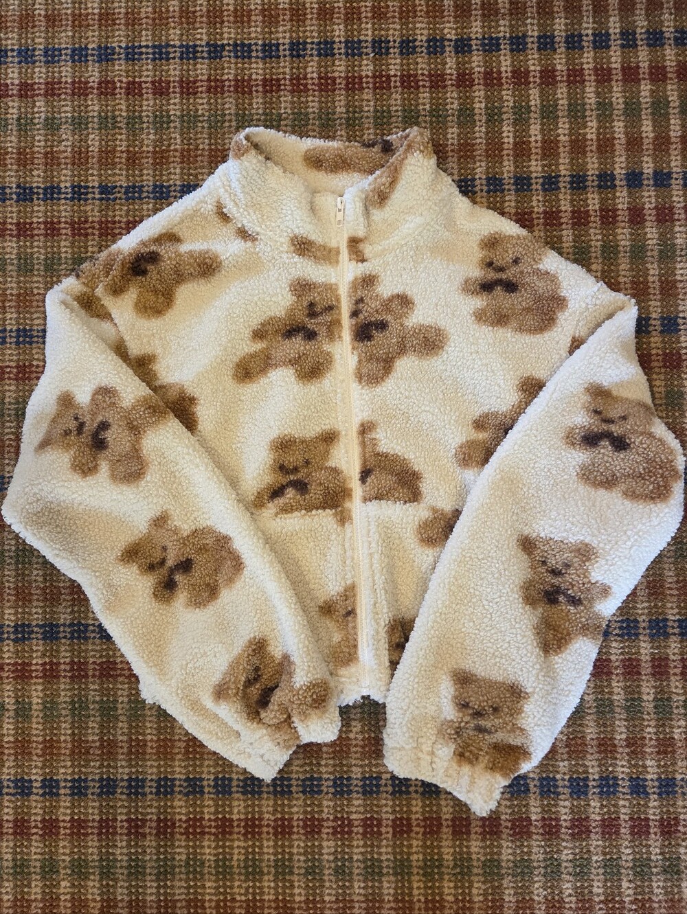 Fleece Teddy Bear Cropped Zip Jacket Size L